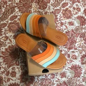 UGG Women's Sandals with Orange and Light Blue Stripes